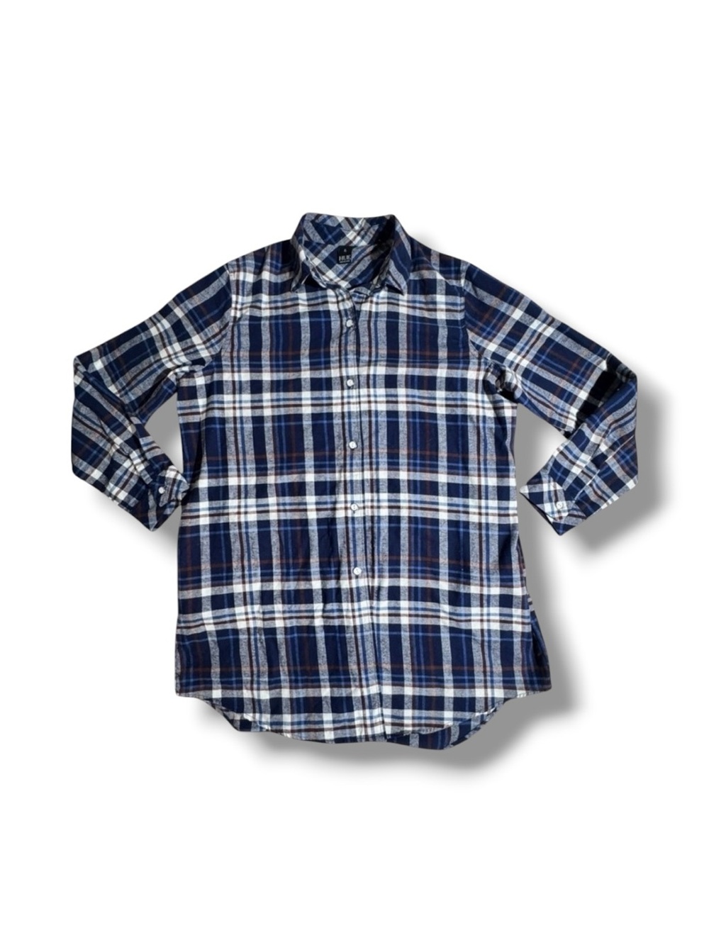 HUE Men’s Large Navy and White Plaid Button‎ Down Long Sleeve Shirt